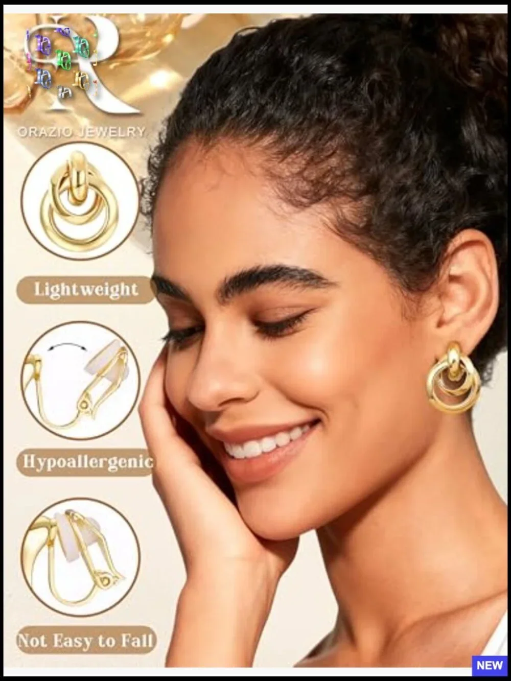 4 Pairs Clip On Earrings Set Hoop Teardrop Twist Round Stud No Piercing Fake